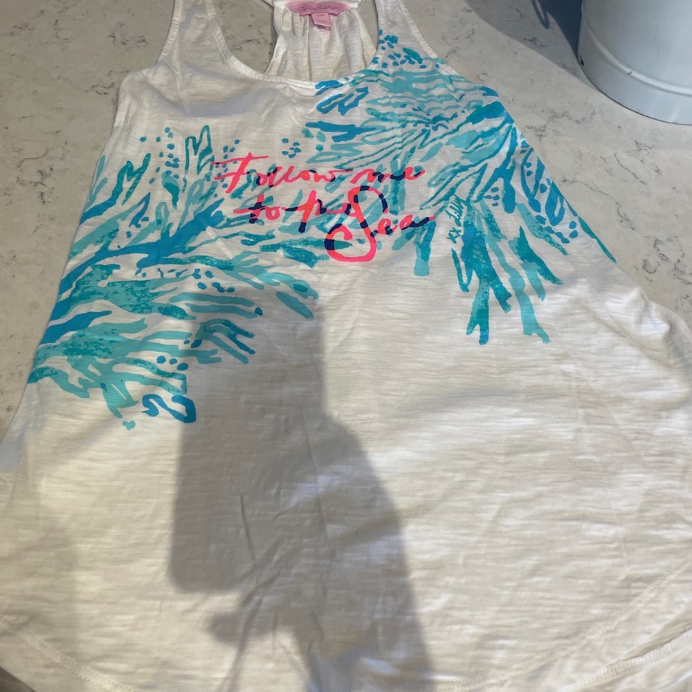Lilly Pulitzer White Tank with Blue and Pink Accents